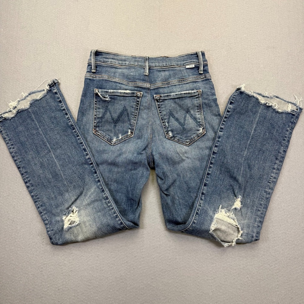 MOTHER The Insider Crop‎ Step Chew Jeans Dancing On Coals Blue Distressed 26
